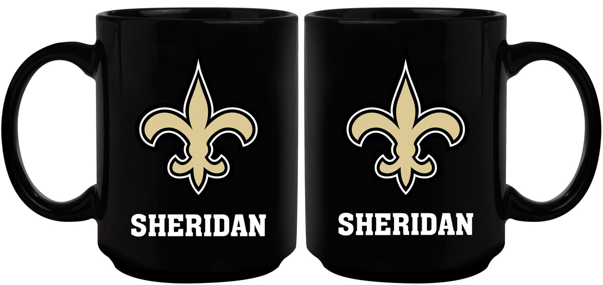 15oz Black Personalized Ceramic Mug | New Orleans Saints CurrentProduct, Drinkware_category_All, Engraved, New Orleans Saints, NFL, NOS, Personalized_Personalized 194207504345 $21.86