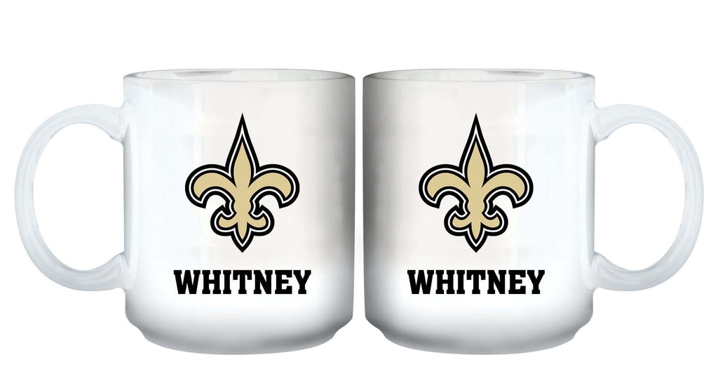11oz White Personalized Ceramic Mug | New Orleans Saints CurrentProduct, Custom Drinkware, Drinkware_category_All, Gift Ideas, New Orleans Saints, NFL, NOS, Personalization, Personalized_Personalized 194207442548 $20.11