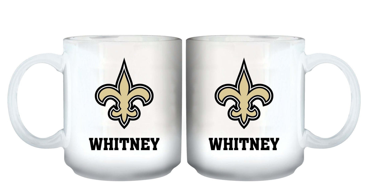 11oz White Personalized Ceramic Mug | New Orleans Saints CurrentProduct, Custom Drinkware, Drinkware_category_All, Gift Ideas, New Orleans Saints, NFL, NOS, Personalization, Personalized_Personalized 194207442548 $20.11