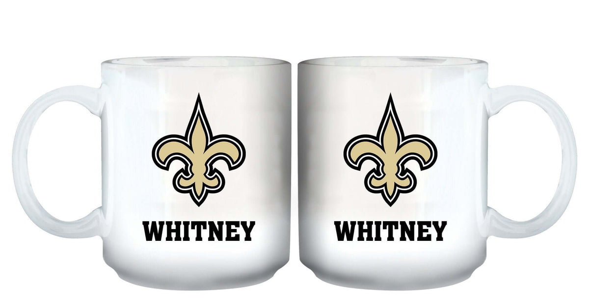 11oz White Personalized Ceramic Mug | New Orleans Saints CurrentProduct, Custom Drinkware, Drinkware_category_All, Gift Ideas, New Orleans Saints, NFL, NOS, Personalization, Personalized_Personalized 194207442548 $20.11