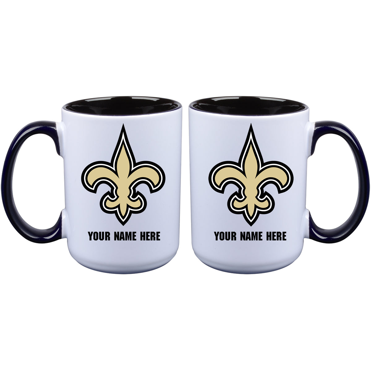 15oz Inner Color Personalized Ceramic Mug | New Orleans Saints 2790PER, CurrentProduct, Drinkware_category_All, New Orleans Saints, NFL, NOS, Personalized_Personalized  $27.99