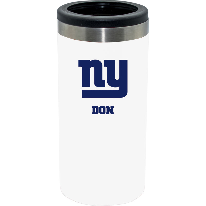 12oz Personalized White Stainless Steel Slim Can Holder | New York Giants