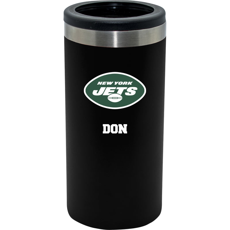 12oz Personalized Black Stainless Steel Slim Can Holder | New York Jets