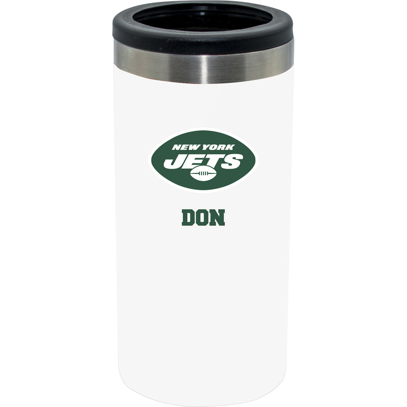 12oz Personalized White Stainless Steel Slim Can Holder | New York Jets