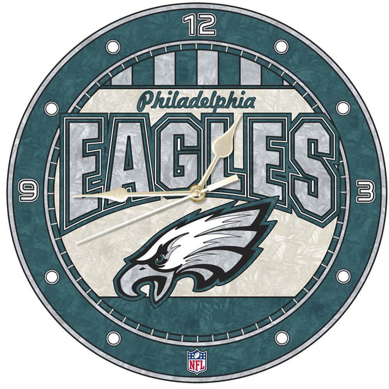 12 Inch Art Glass Clock | Philadelphia Eagles CurrentProduct, Home & Office_category_All, NFL, PEG, Philadelphia Eagles 687746446530 $38.49