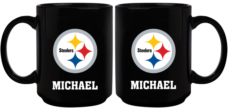 15oz Black Personalized Ceramic Mug | Pittsburgh Steelers CurrentProduct, Drinkware_category_All, Engraved, NFL, Personalized_Personalized, Pittsburgh Steelers, PST 194207504505 $21.86