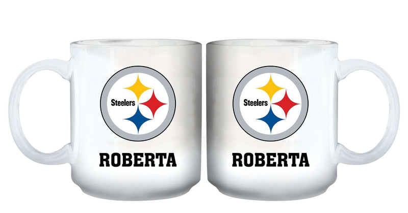 11oz White Personalized Ceramic Mug | Pittsburgh Steelers CurrentProduct, Custom Drinkware, Drinkware_category_All, Gift Ideas, NFL, Personalization, Personalized_Personalized, Pittsburgh Steelers, PST 194207442500 $20.11