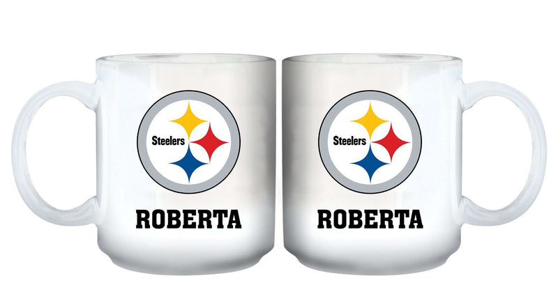 11oz White Personalized Ceramic Mug | Pittsburgh Steelers CurrentProduct, Custom Drinkware, Drinkware_category_All, Gift Ideas, NFL, Personalization, Personalized_Personalized, Pittsburgh Steelers, PST 194207442500 $20.11