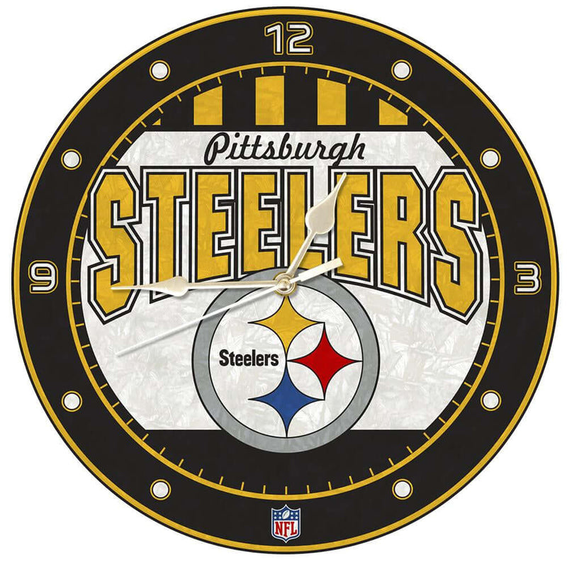 12in Art Glass Clock - Pittsburgh Steelers CurrentProduct, Home & Office_category_All, NFL, Pittsburgh Steelers, PST 687746446547 $35