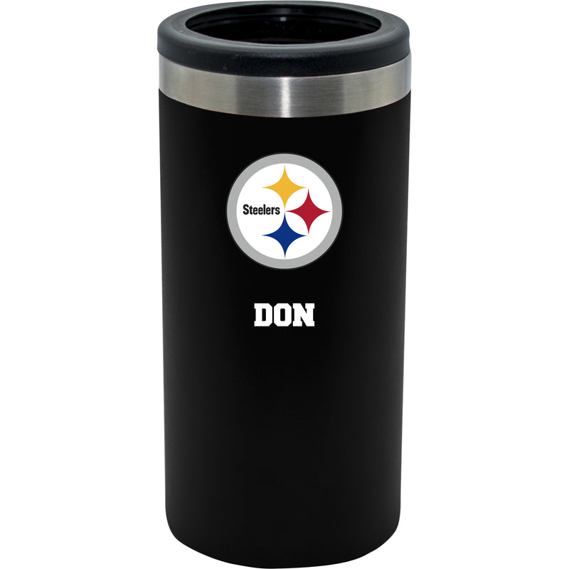 12oz Personalized Black Stainless Steel Slim Can Holder | Pittsburgh Steelers