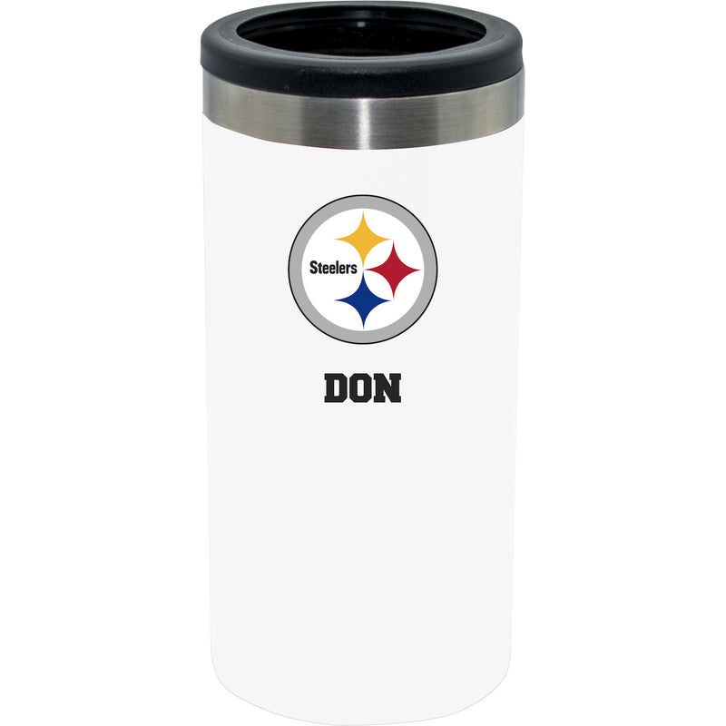 12oz Personalized White Stainless Steel Slim Can Holder | Pittsburgh Steelers