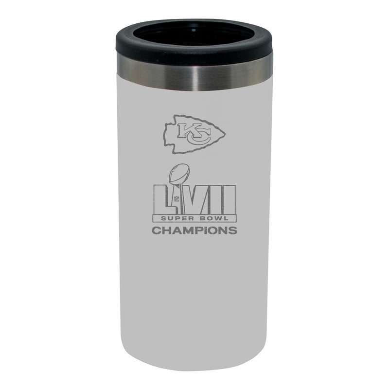 12oz White Etched Stainless Steel Slim Can Holder | Superbowl Champions Kansas City Chiefs
