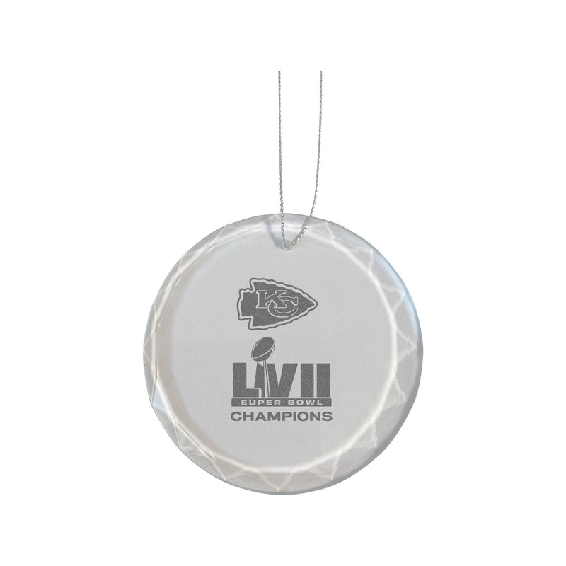 3.5" Etched Round Glass Ornament | Superbowl Champions Kansas City Chiefs
