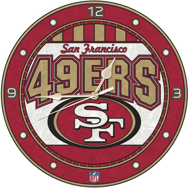12 Inch Art Glass Clock | San Francisco 49ers CurrentProduct, Home & Office_category_All, NFL, San Francisco 49ers, SFF 687746446561 $38.49