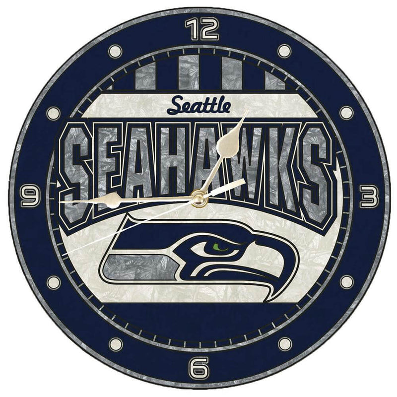 12 Inch Art Glass Clock | Seattle Seahawks CurrentProduct, Home & Office_category_All, NFL, Seattle Seahawks, SSH 687746446585 $38.49
