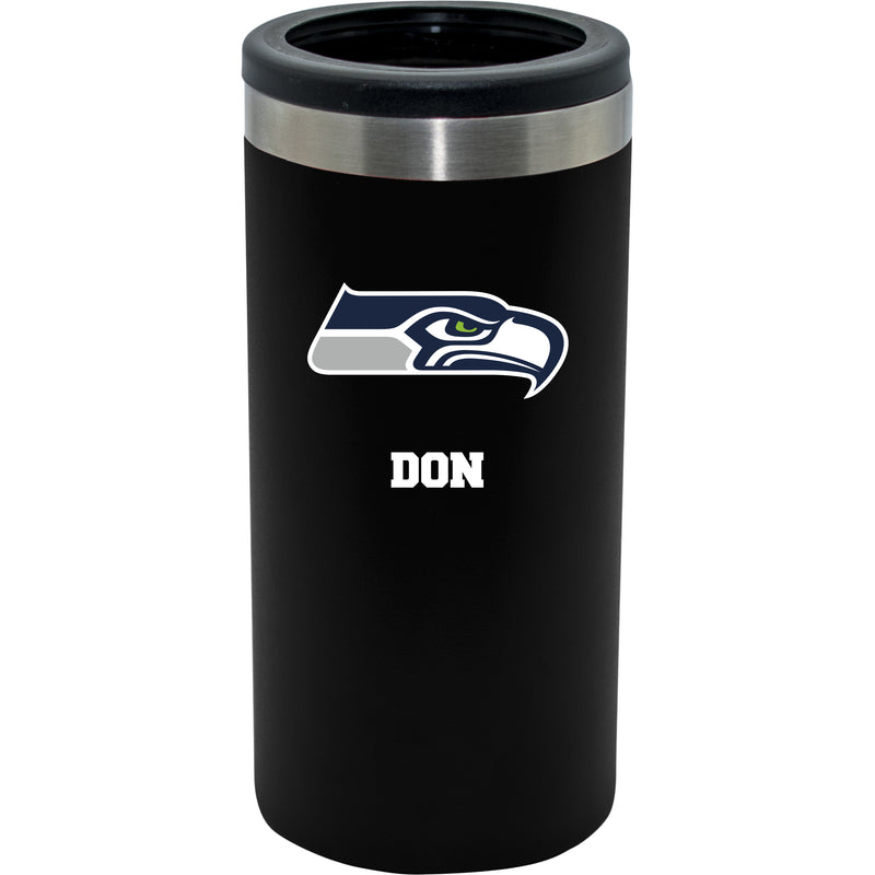 12oz Personalized Black Stainless Steel Slim Can Holder | Seattle Seahawks