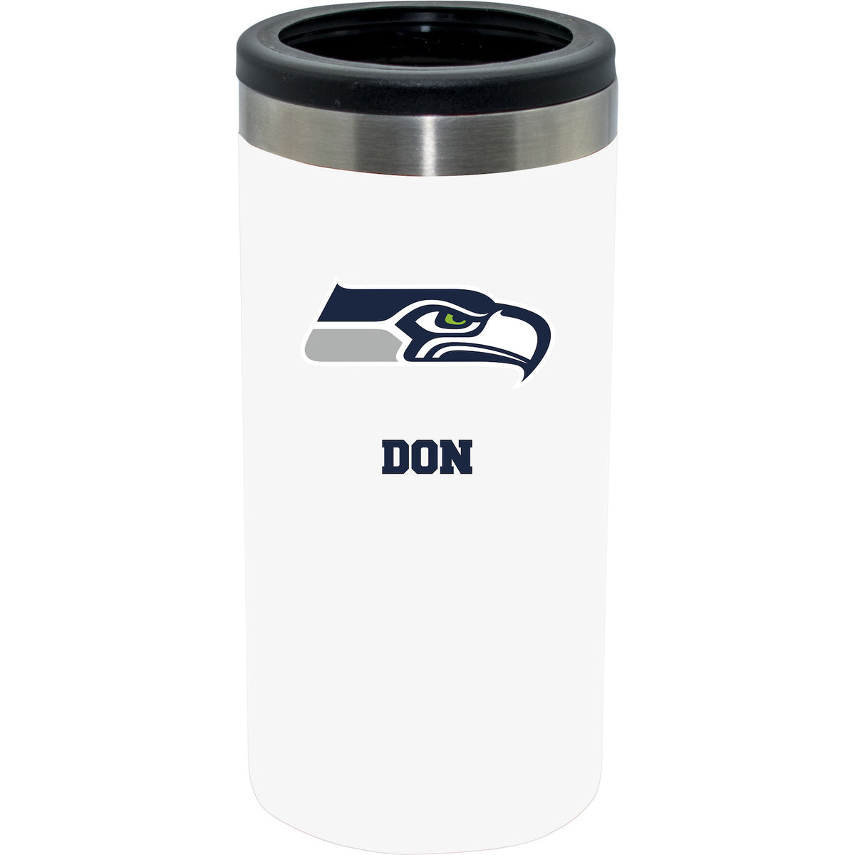 12oz Personalized White Stainless Steel Slim Can Holder | Seattle Seahawks