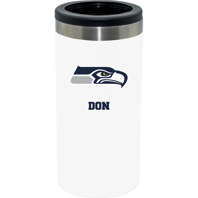 12oz Personalized White Stainless Steel Slim Can Holder | Seattle Seahawks