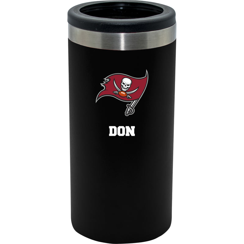 12oz Personalized Black Stainless Steel Slim Can Holder | Tampa Bay Buccaneers