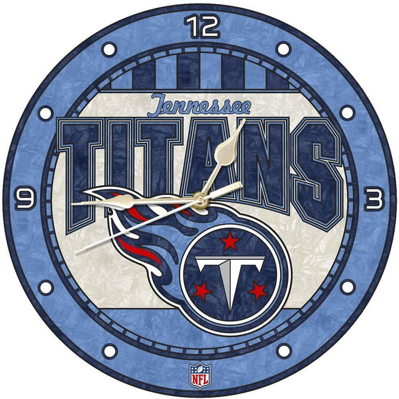 12 Inch Art Glass Clock | Tennessee Titans CurrentProduct, Home & Office_category_All, NFL, Tennessee Titans, TTI 687746446608 $38.49