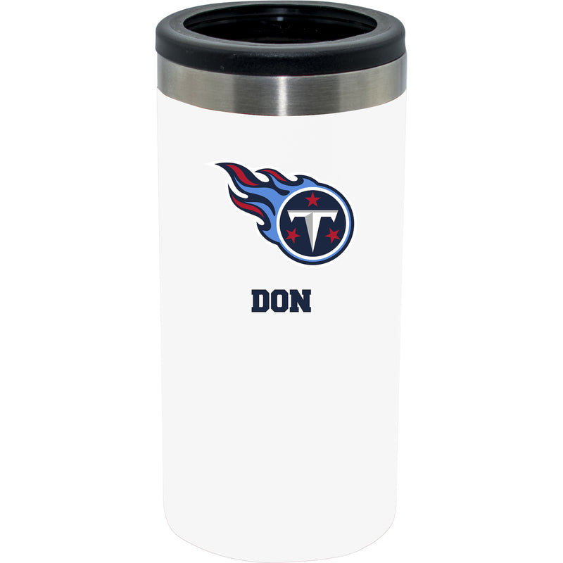 12oz Personalized White Stainless Steel Slim Can Holder | Tennessee Titans