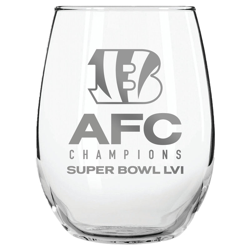 15 oz. Etched Stemless Wine Glass | 2021 AFC Cincinnati Bengals