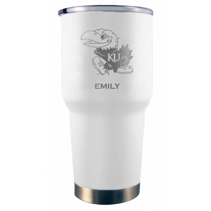 30oz White Personalized Stainless Steel Tumbler | Kansas Jayhawks